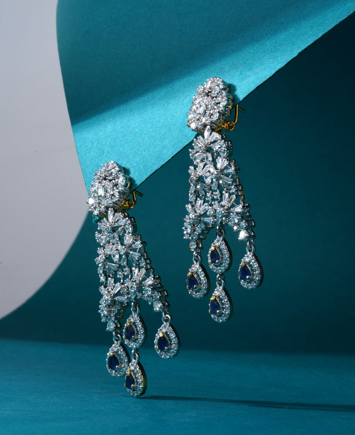 Zircon and Sapphire Dangling Earrings
