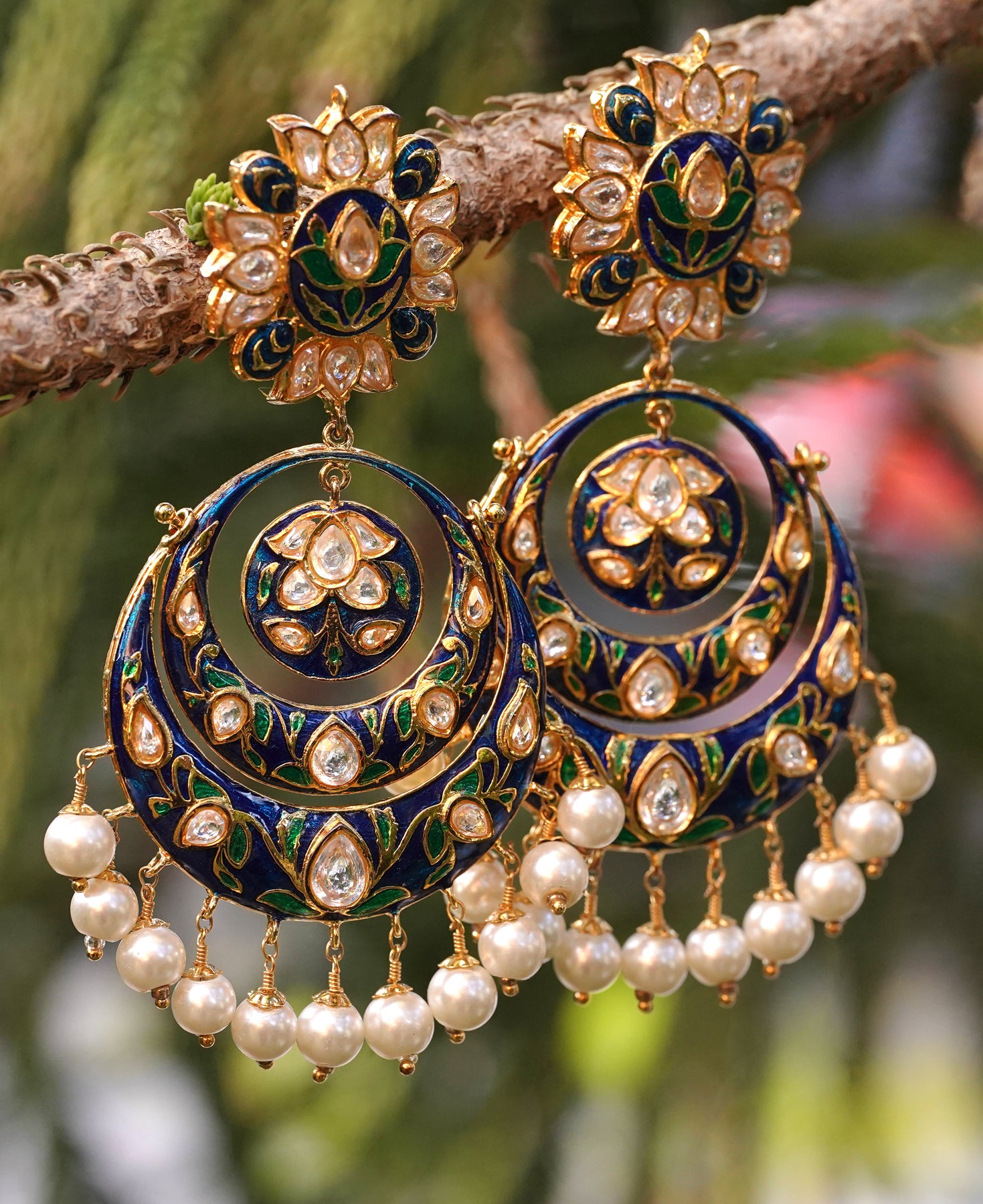 Green & Blue Traditional Meenakari Earrings