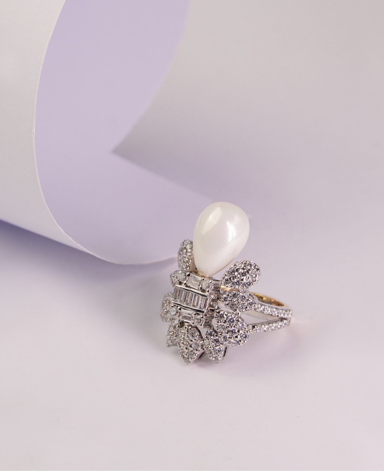 Zircon Pearl Drop Ring