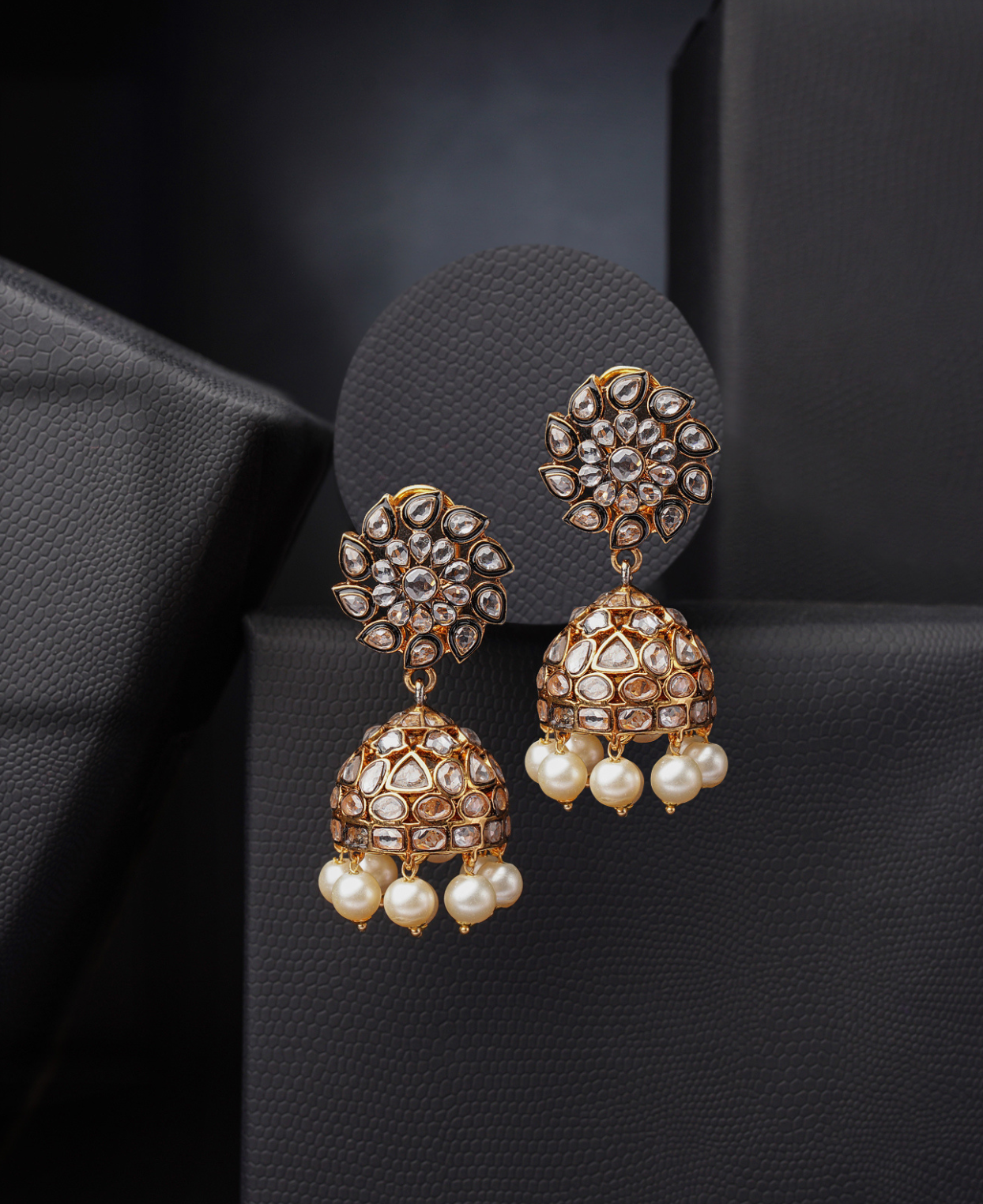 Polki Meena Pearl Jhumkas