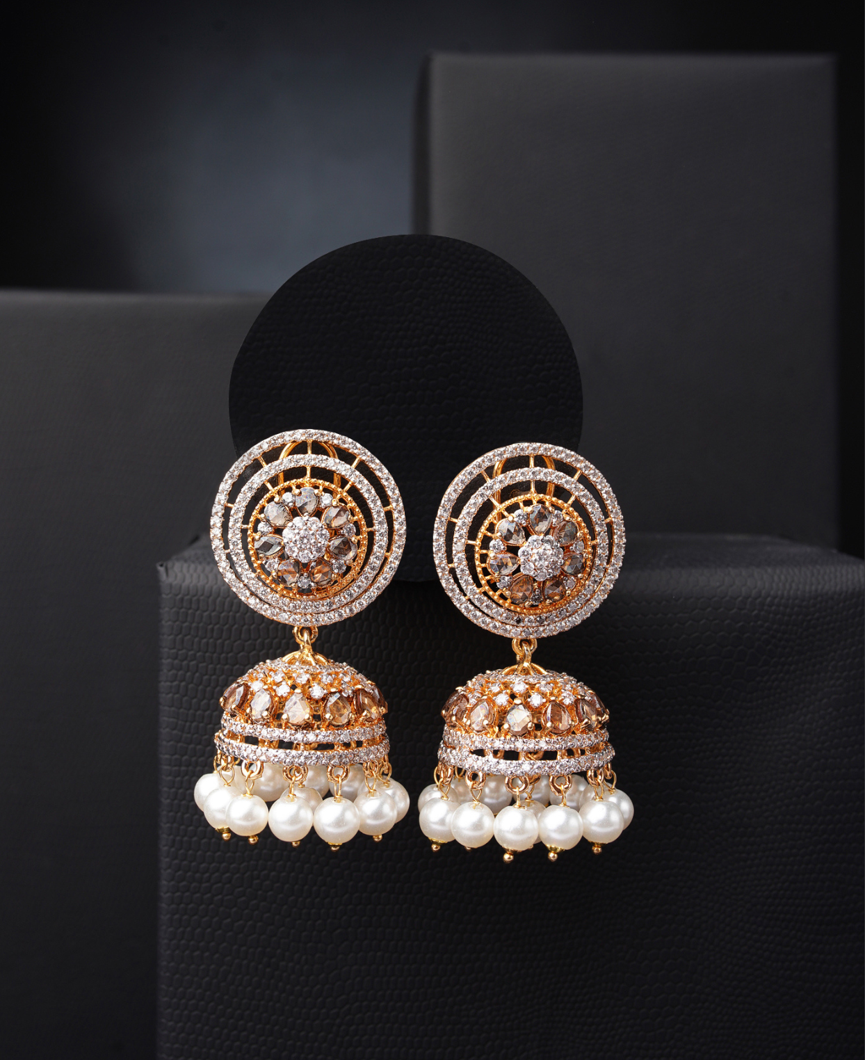 Gold Antique Zrc Pearl Jhumkas