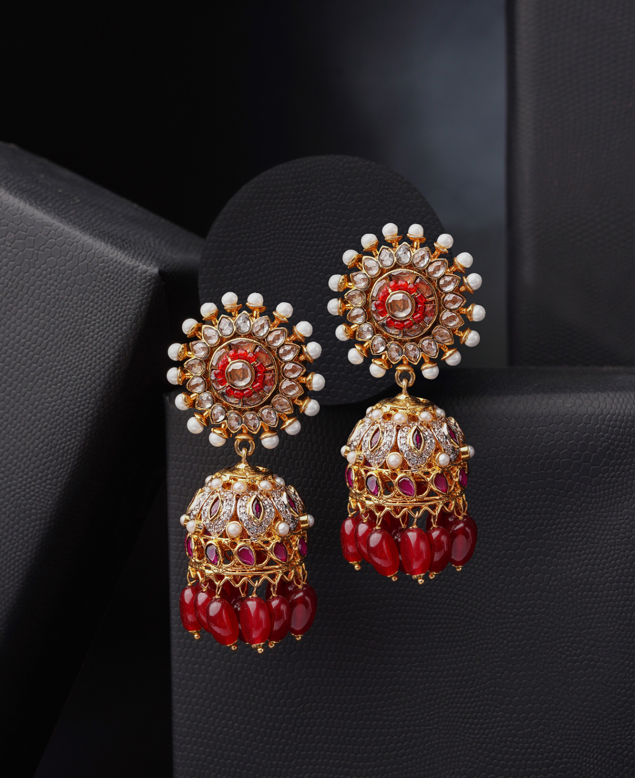 Polki Ruby Pearl Jhumka