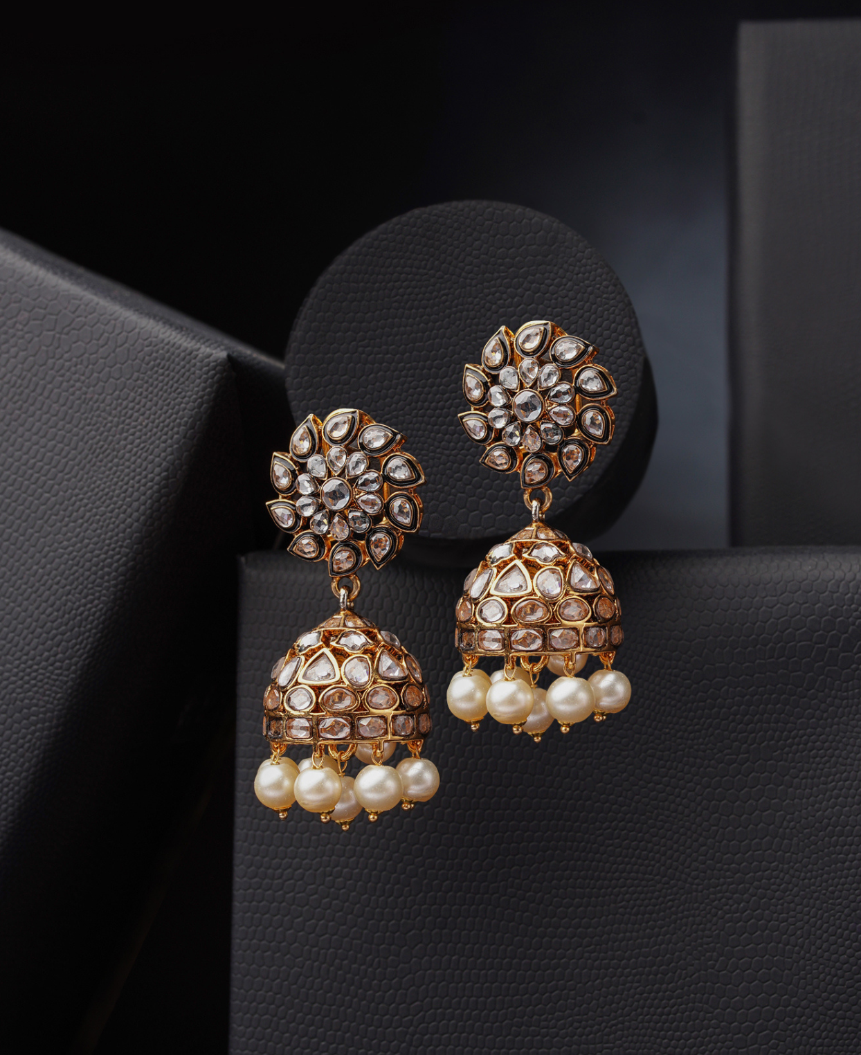 Polki Meena Pearl Jhumkas