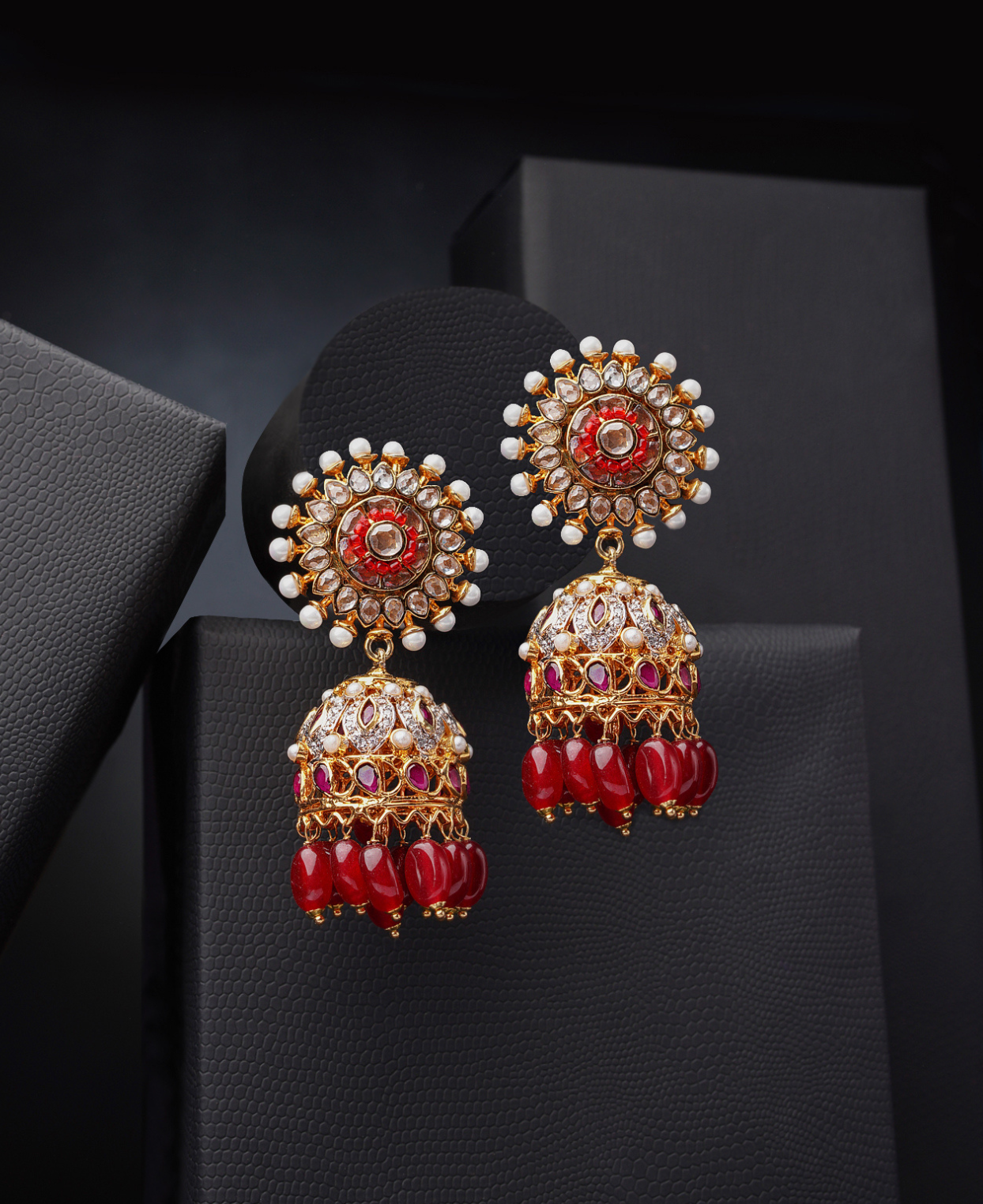 Polki Ruby Pearl Jhumka