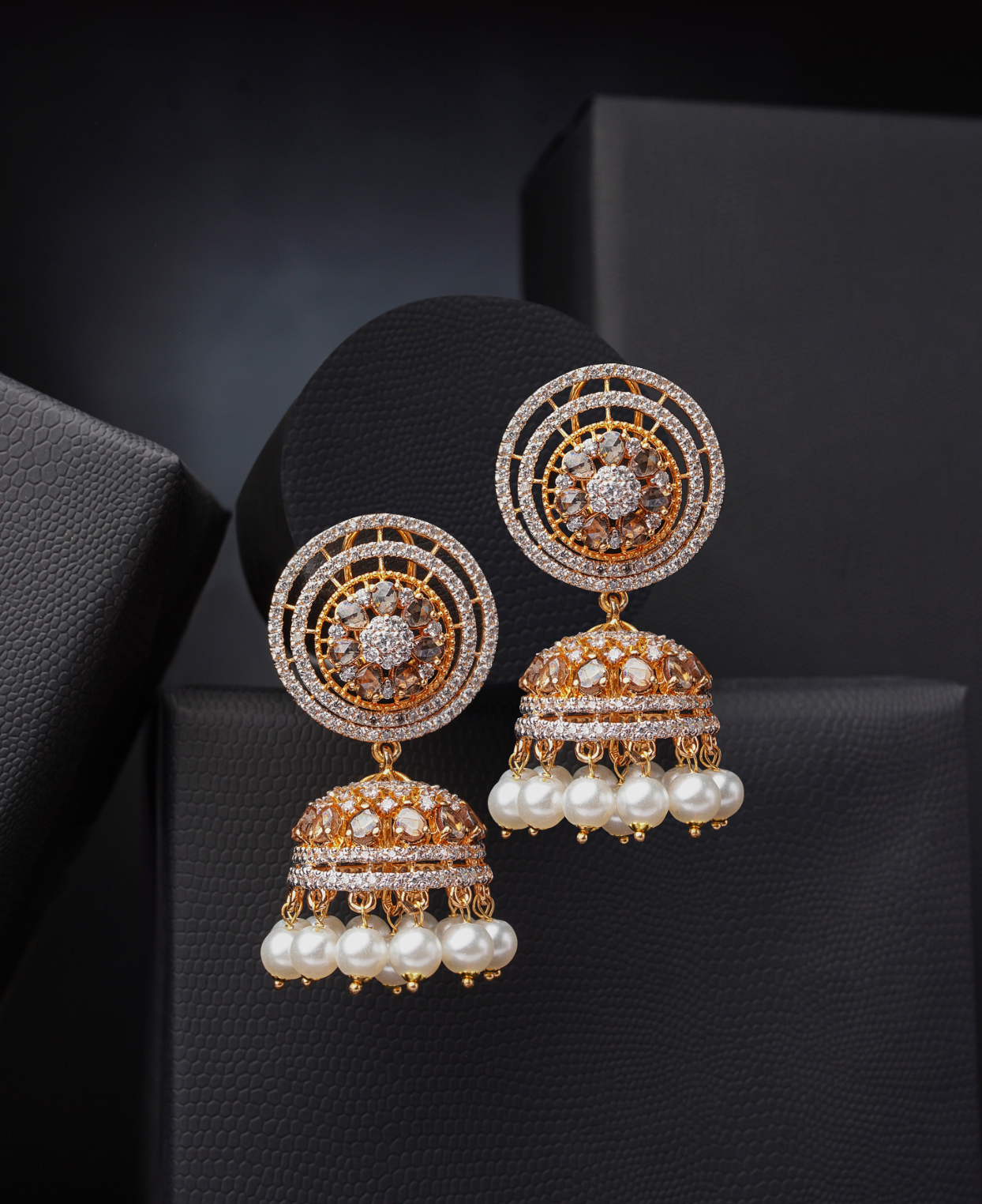 Gold Antique Zrc Pearl Jhumkas