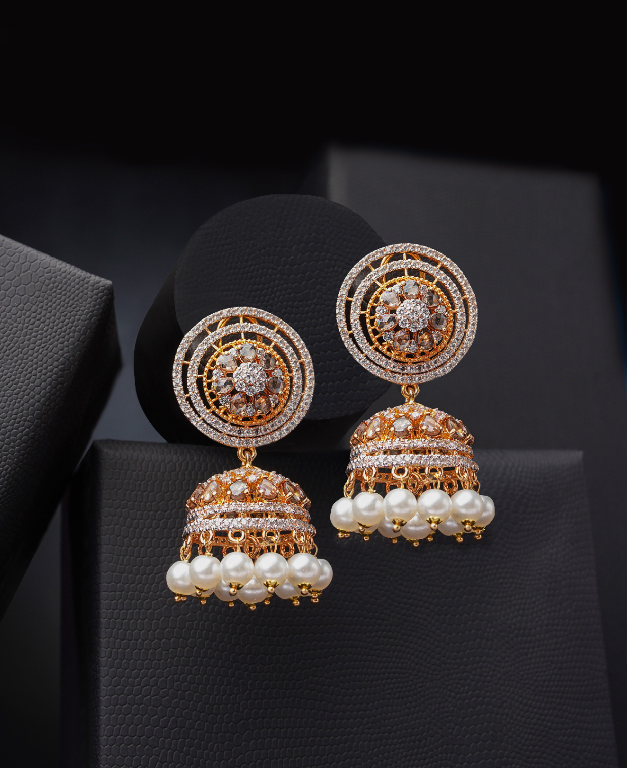 Gold Antique Zrc Pearl Jhumkas