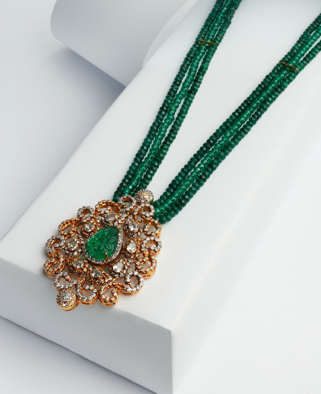 Green Carved Stone Polki Pendant