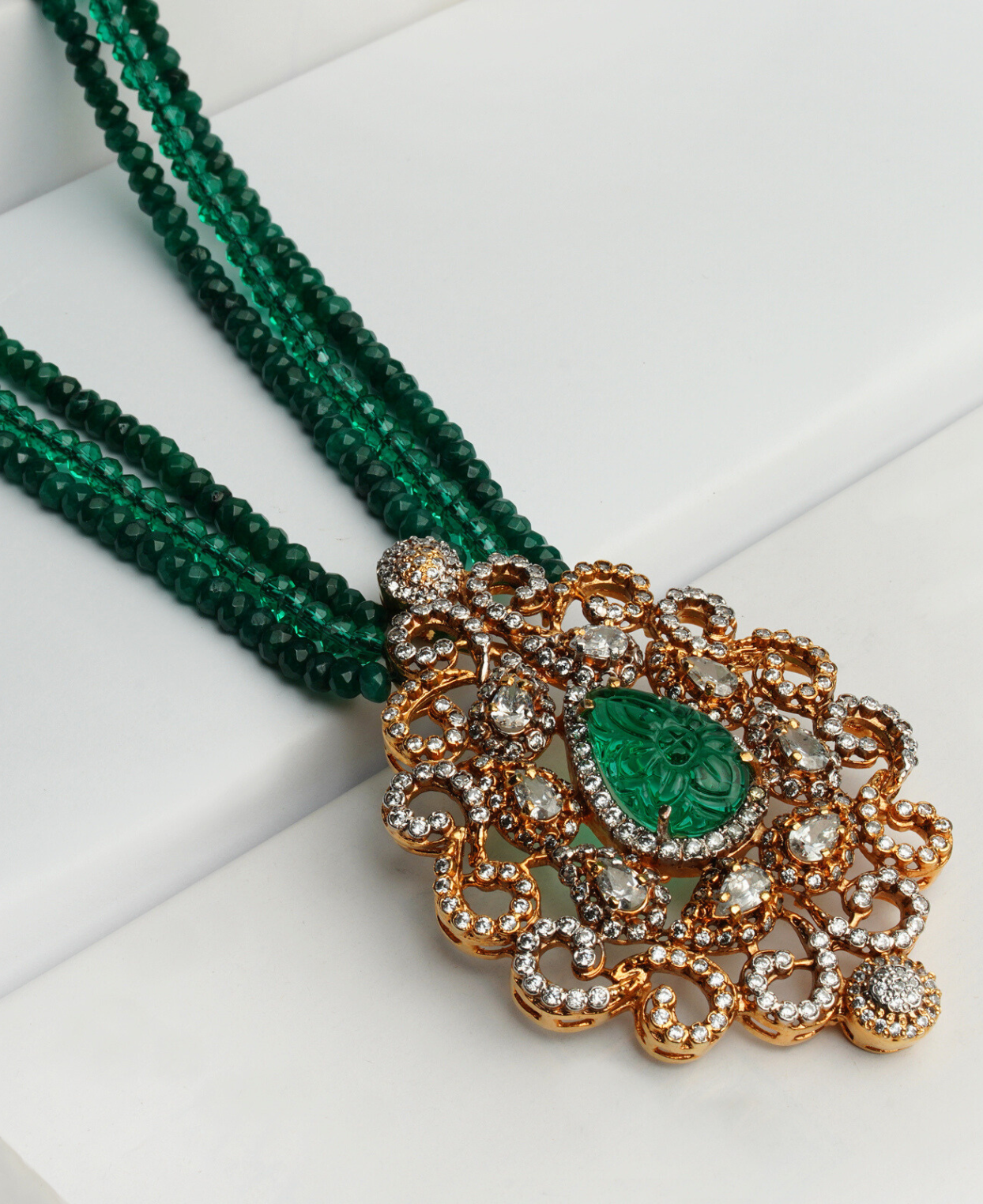 Green Carved Stone Polki Pendant