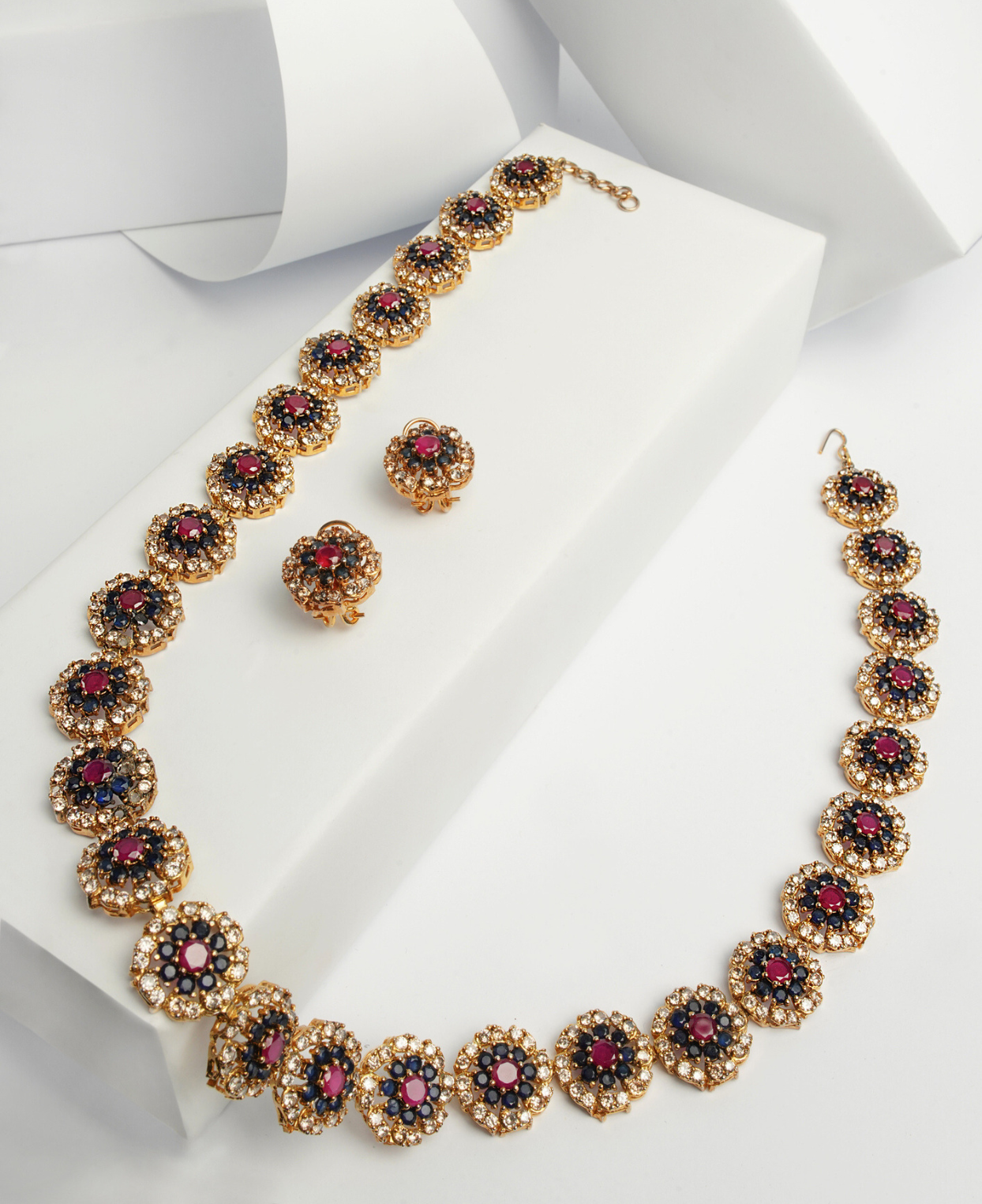 Ruby Sapphire Polki String Maala