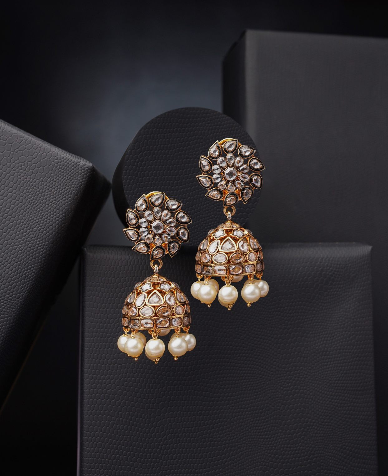 Polki Meena Pearl Jhumkas