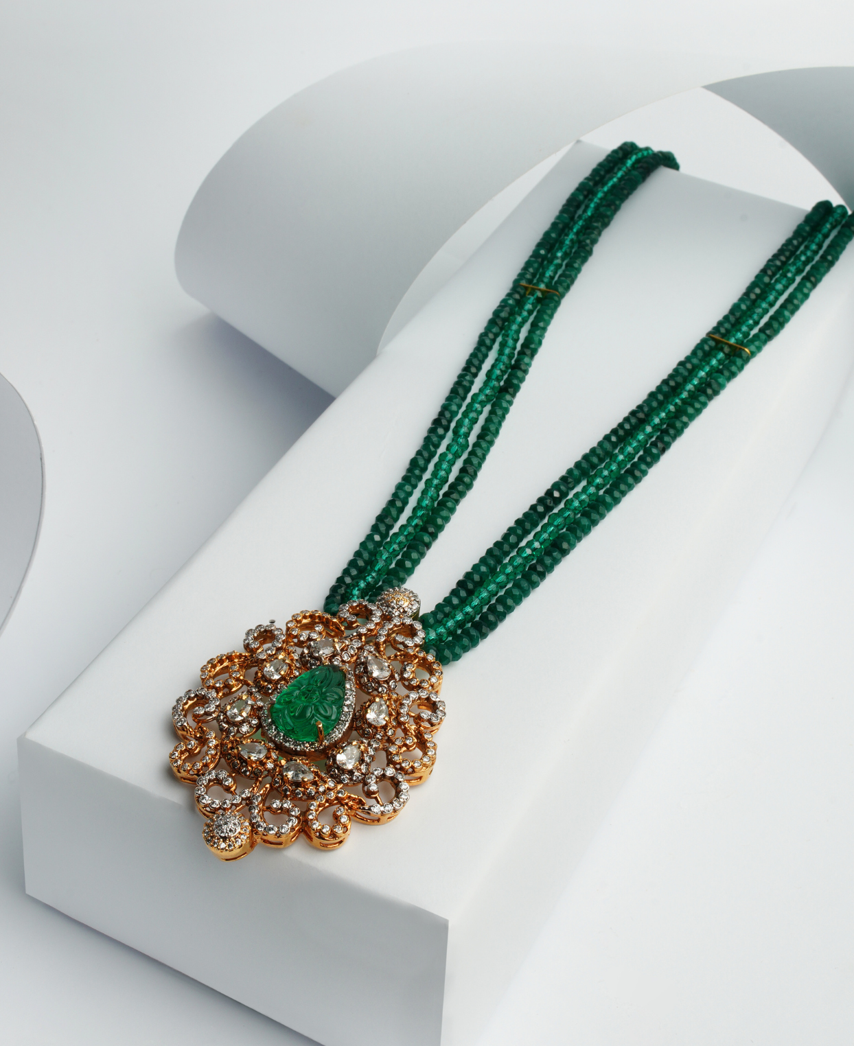 Green Carved Stone Polki Pendant