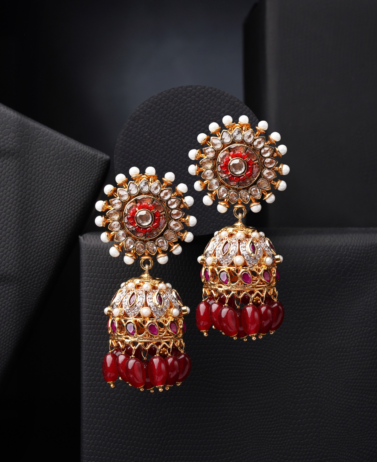 Polki Ruby Pearl Jhumka