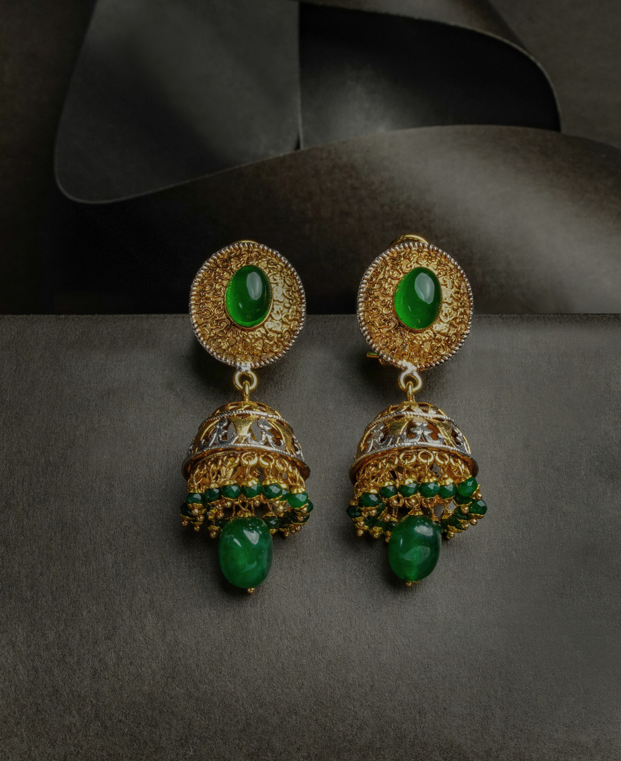 Golden Silver Jade Jhumki
