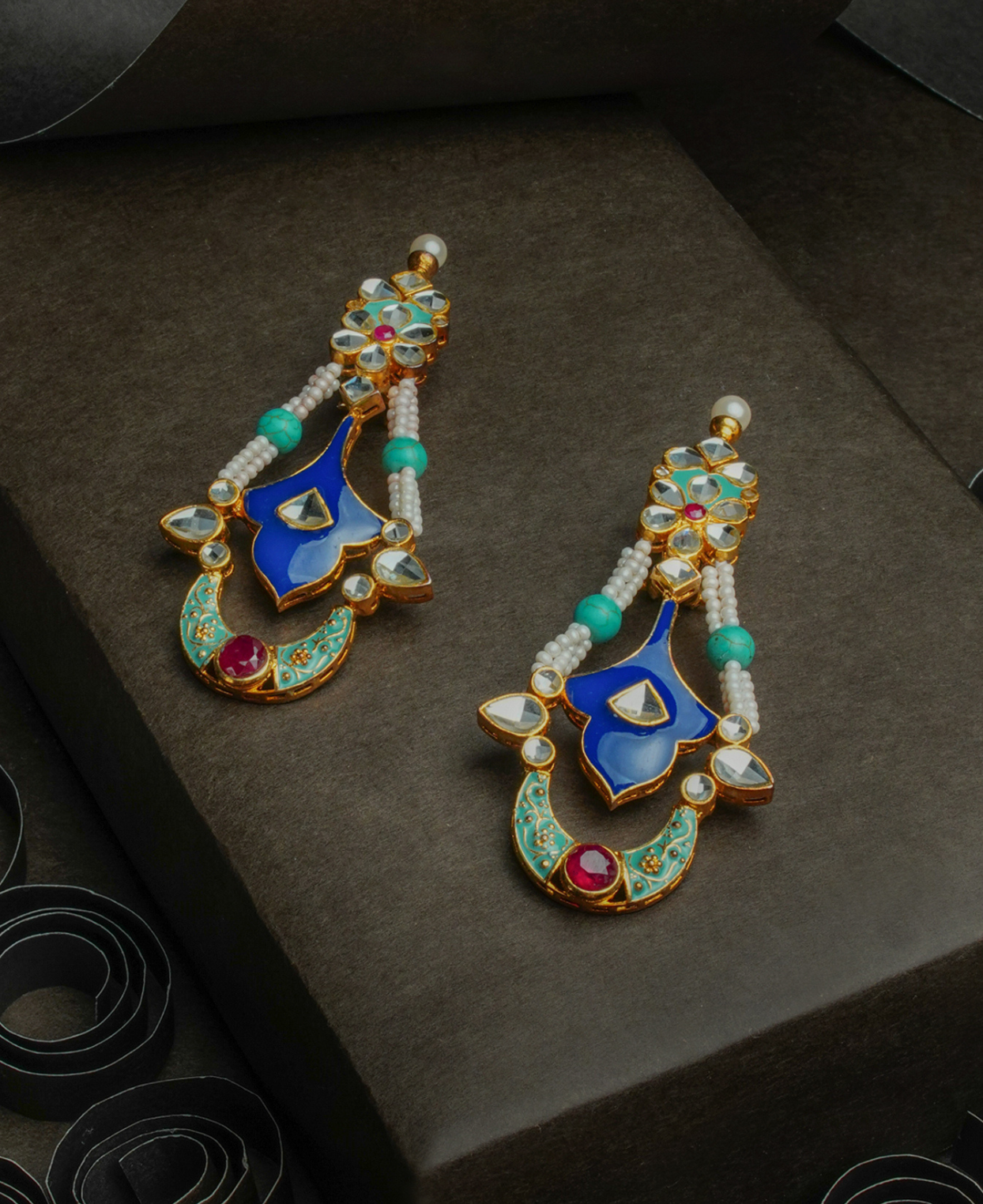 Kundan Blue Red Meena ER