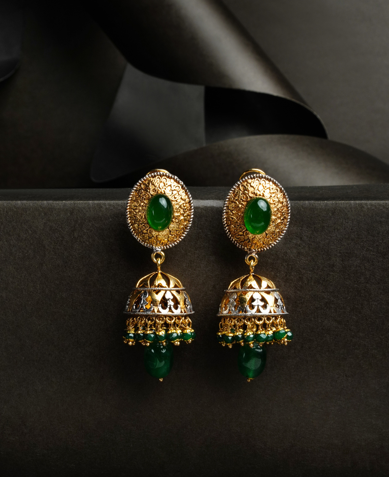Golden Silver Jade Jhumki