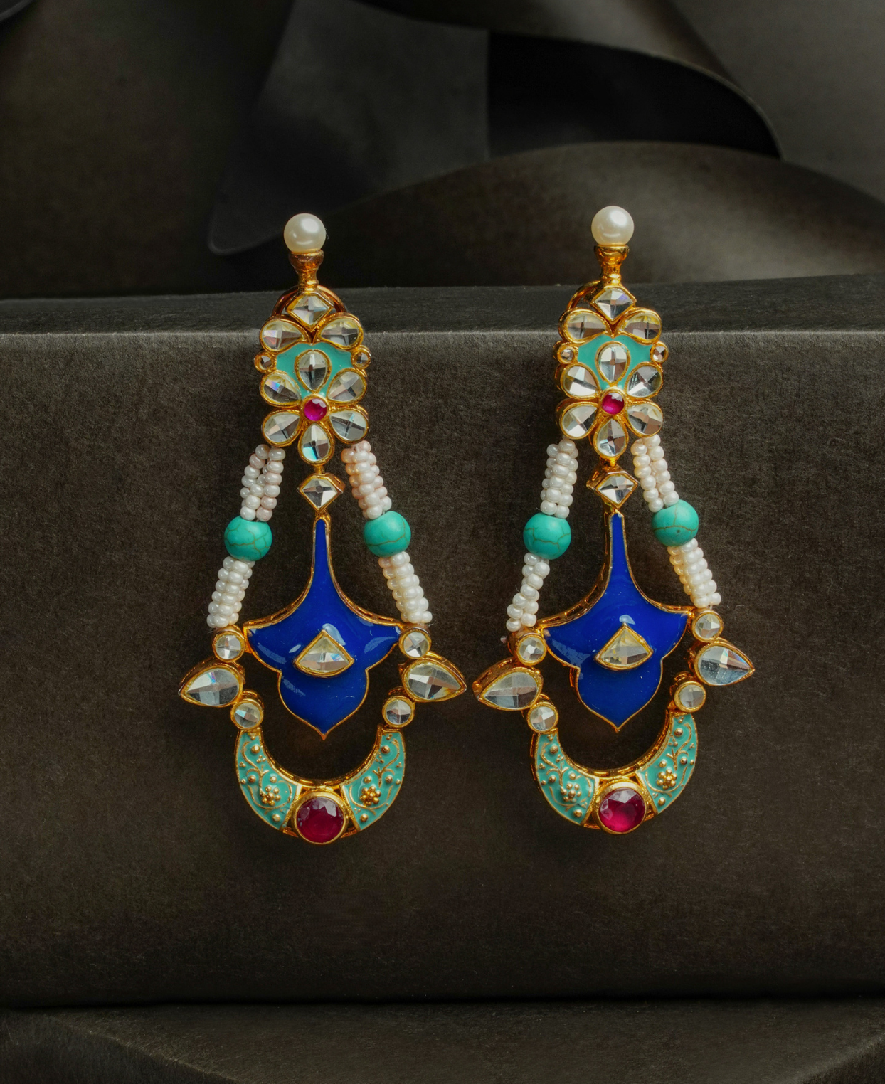 Kundan Blue Red Meena ER
