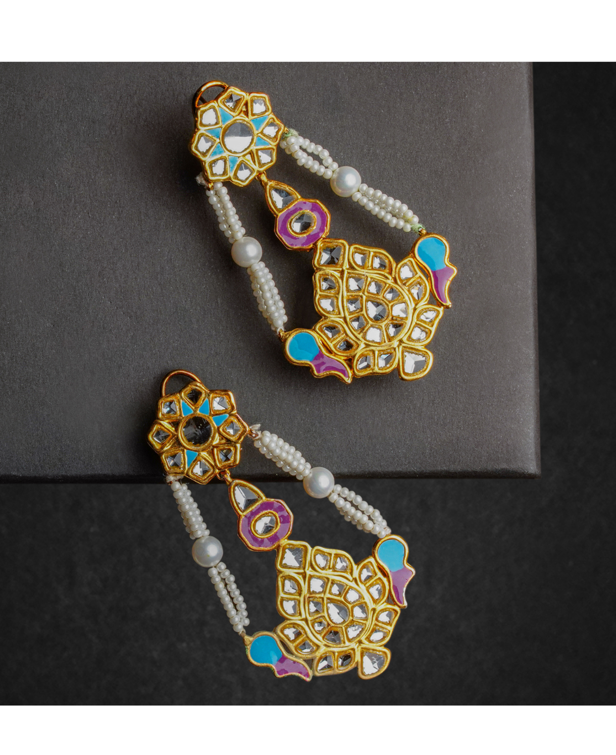 Kundan Blue Pink Meena ER