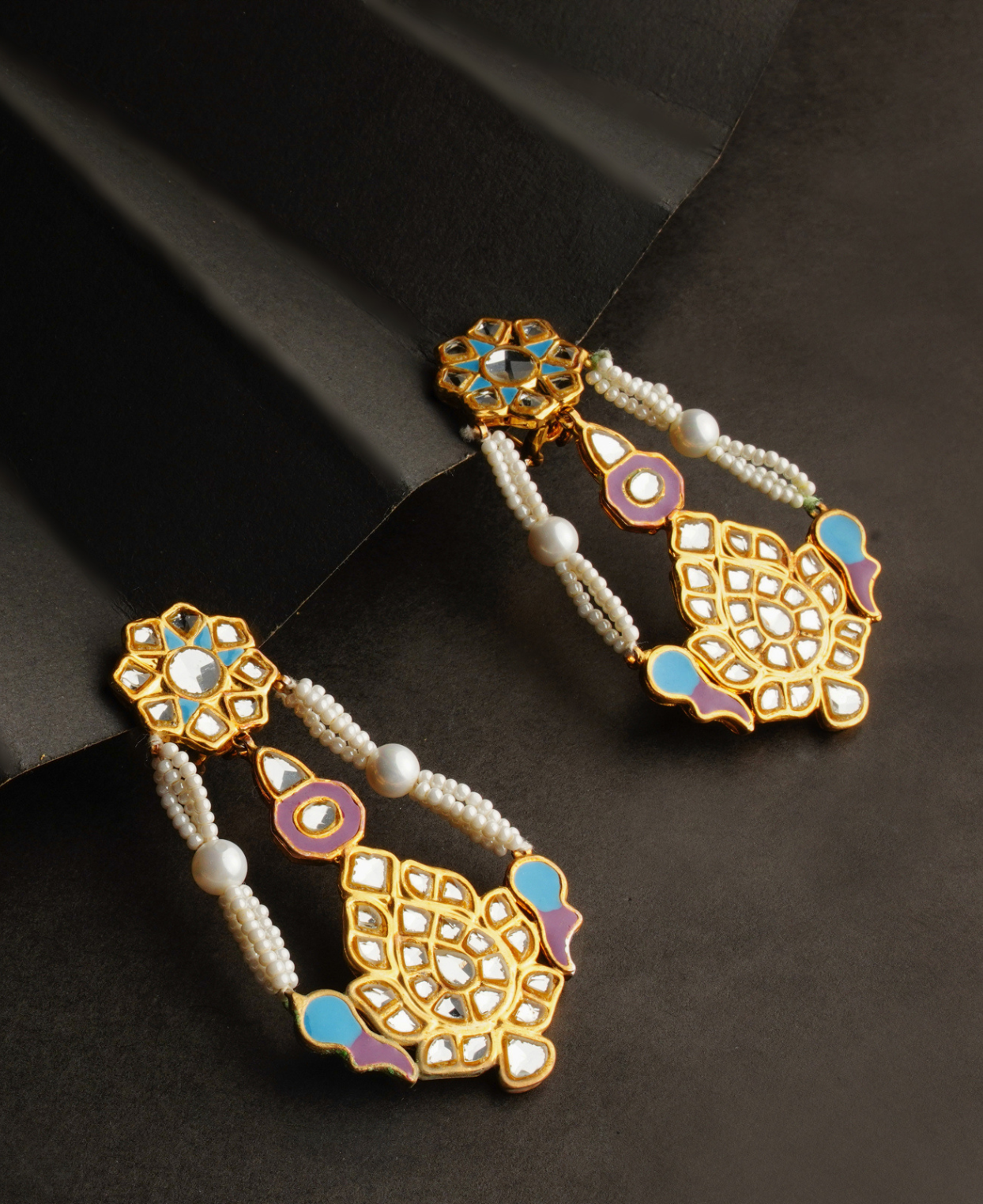 Kundan Blue Pink Meena ER