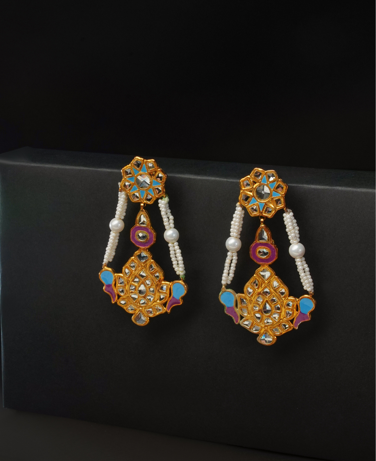 Kundan Blue Pink Meena ER