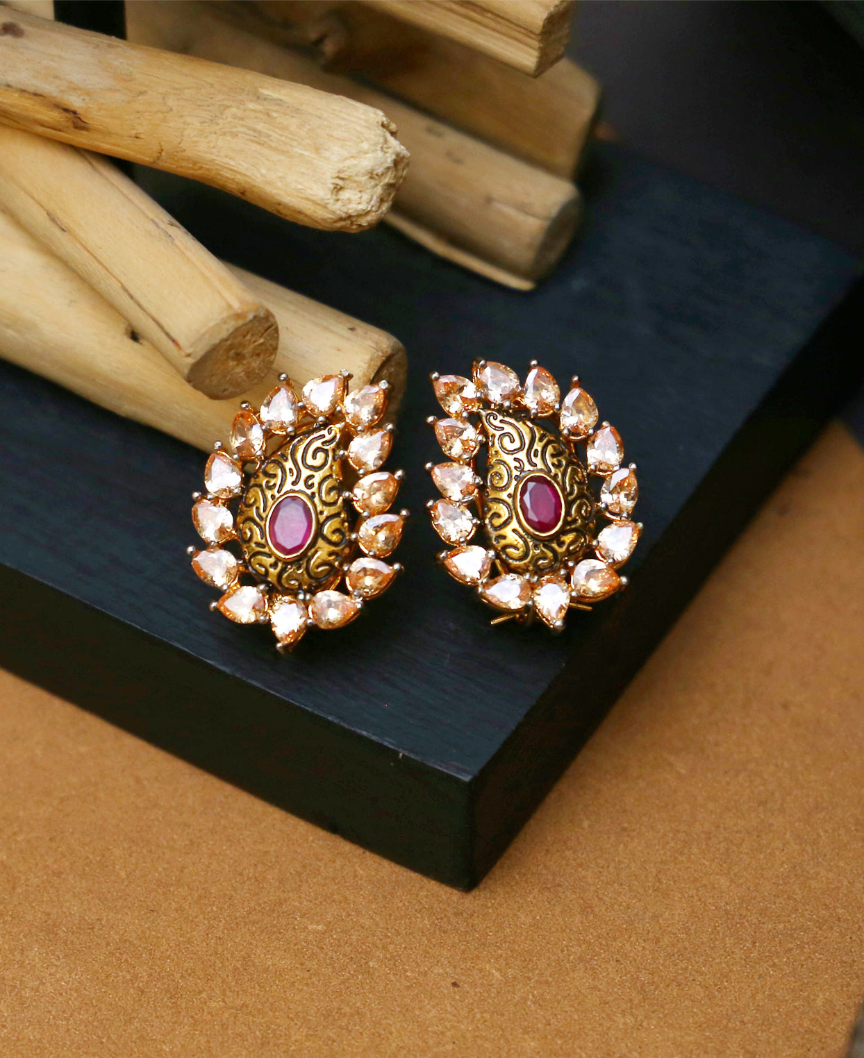 Paisley Champagne & Ruby Studs