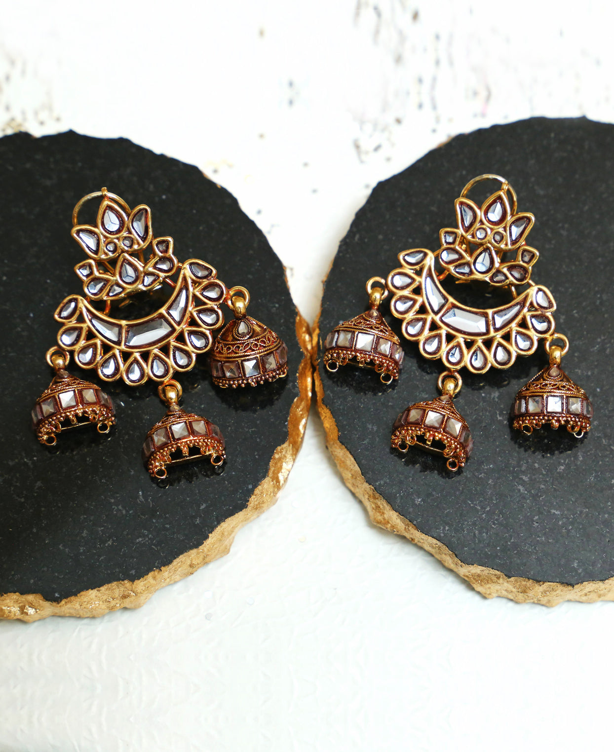 tri Jhumka Earrings