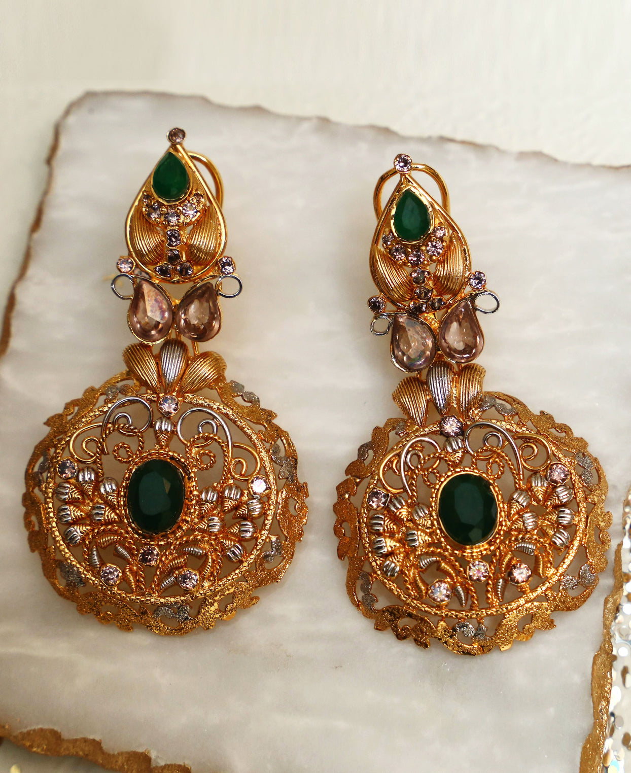 Green twisted wire earrings