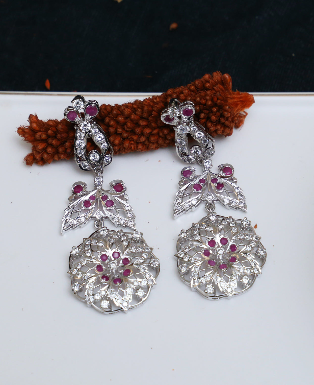 Zircon & Ruby Pave Earrings