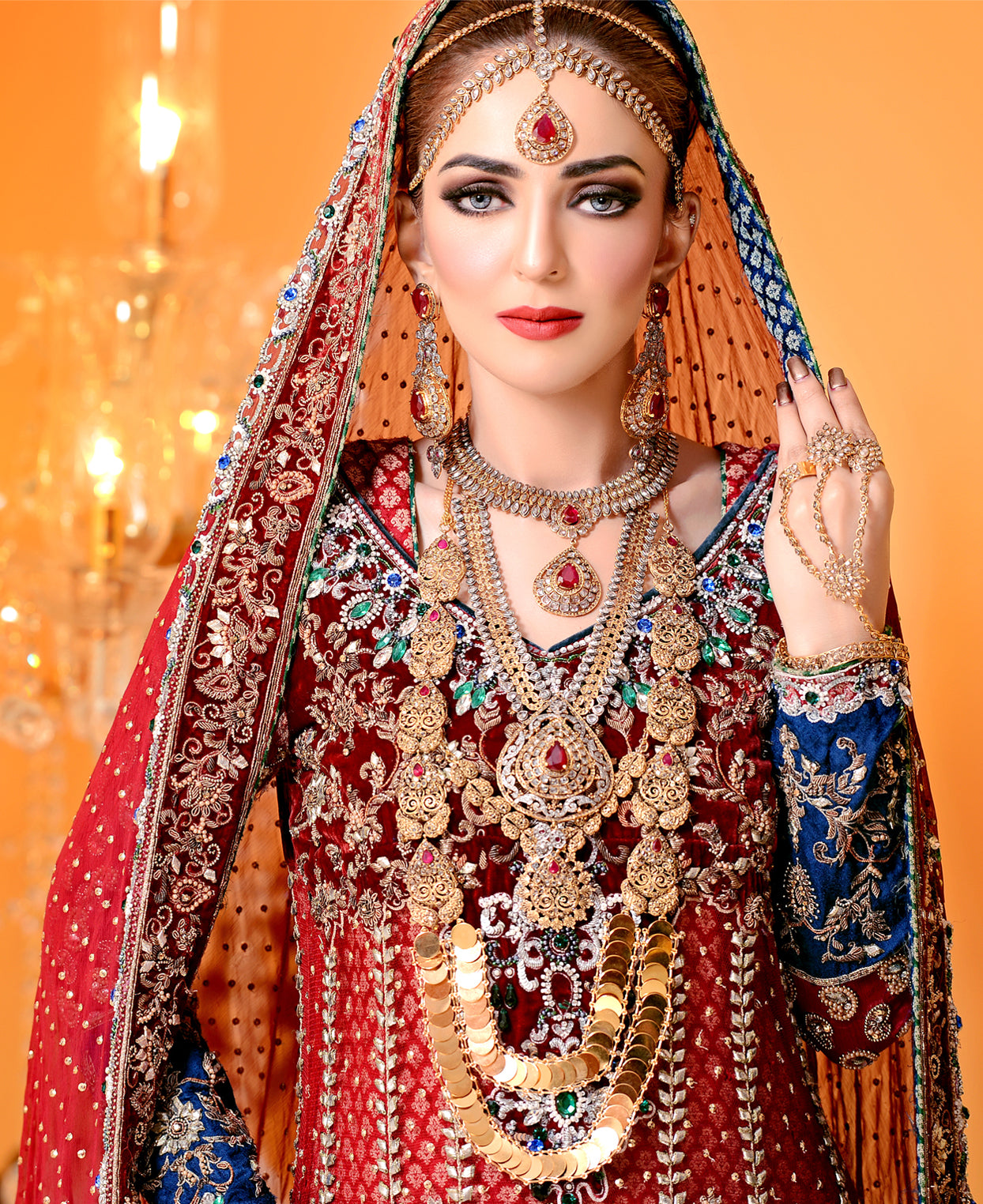 The Royal Tale - Two layered Classic Bridal Set in treated rubies and polki Art work