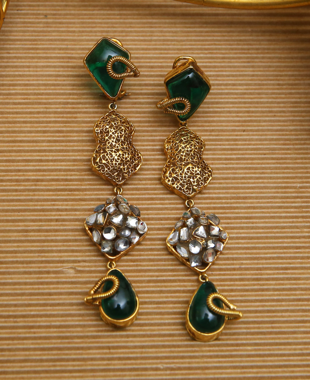 Green Kundan and Filigree Earring