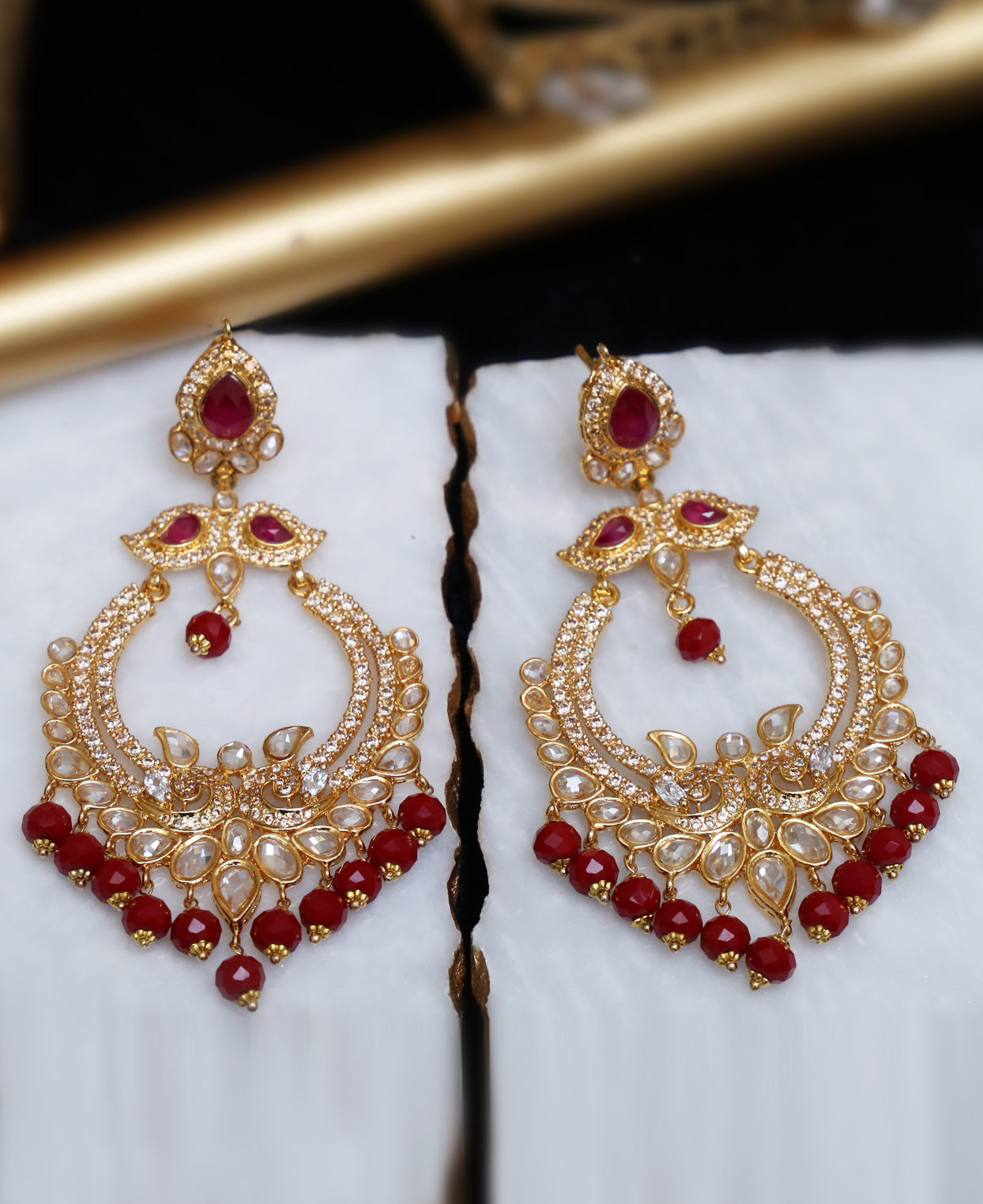 Blood Ruby Gold Earrings