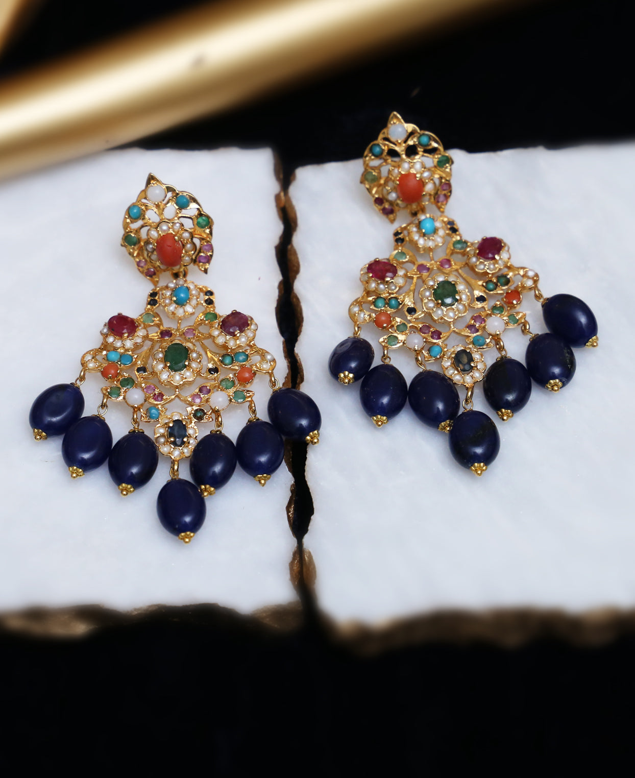 Naurattan with Sapphire Drop Earrings