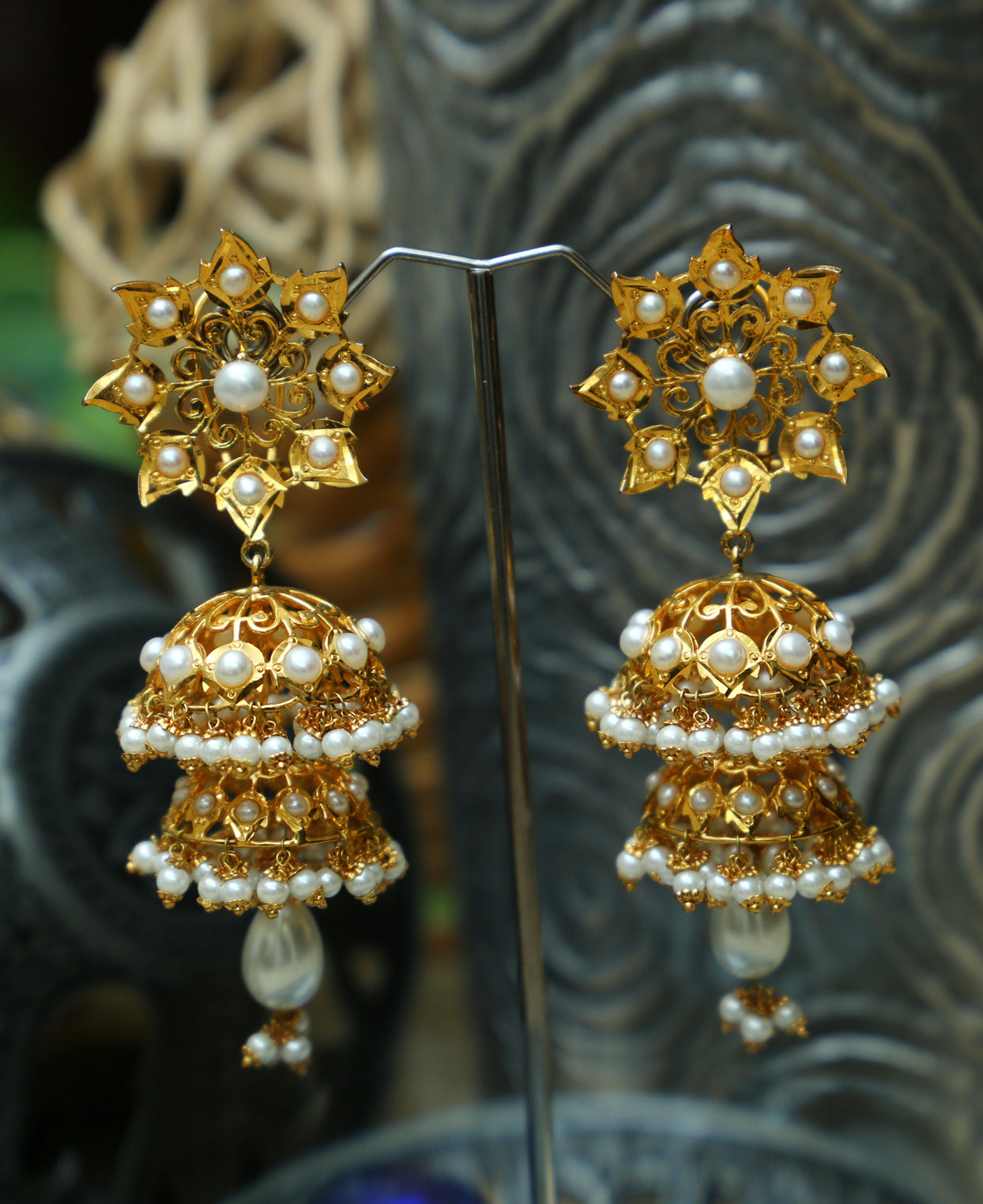 Gold and deals pearl jhumkas