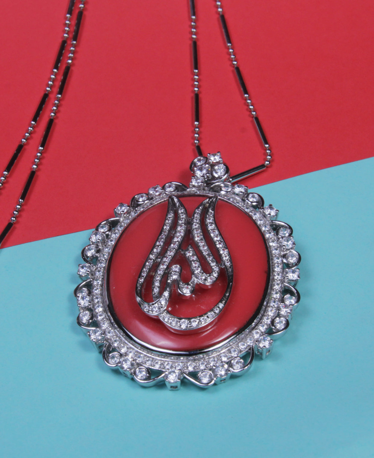 Coral Centred Handcrafted Allah Pendant