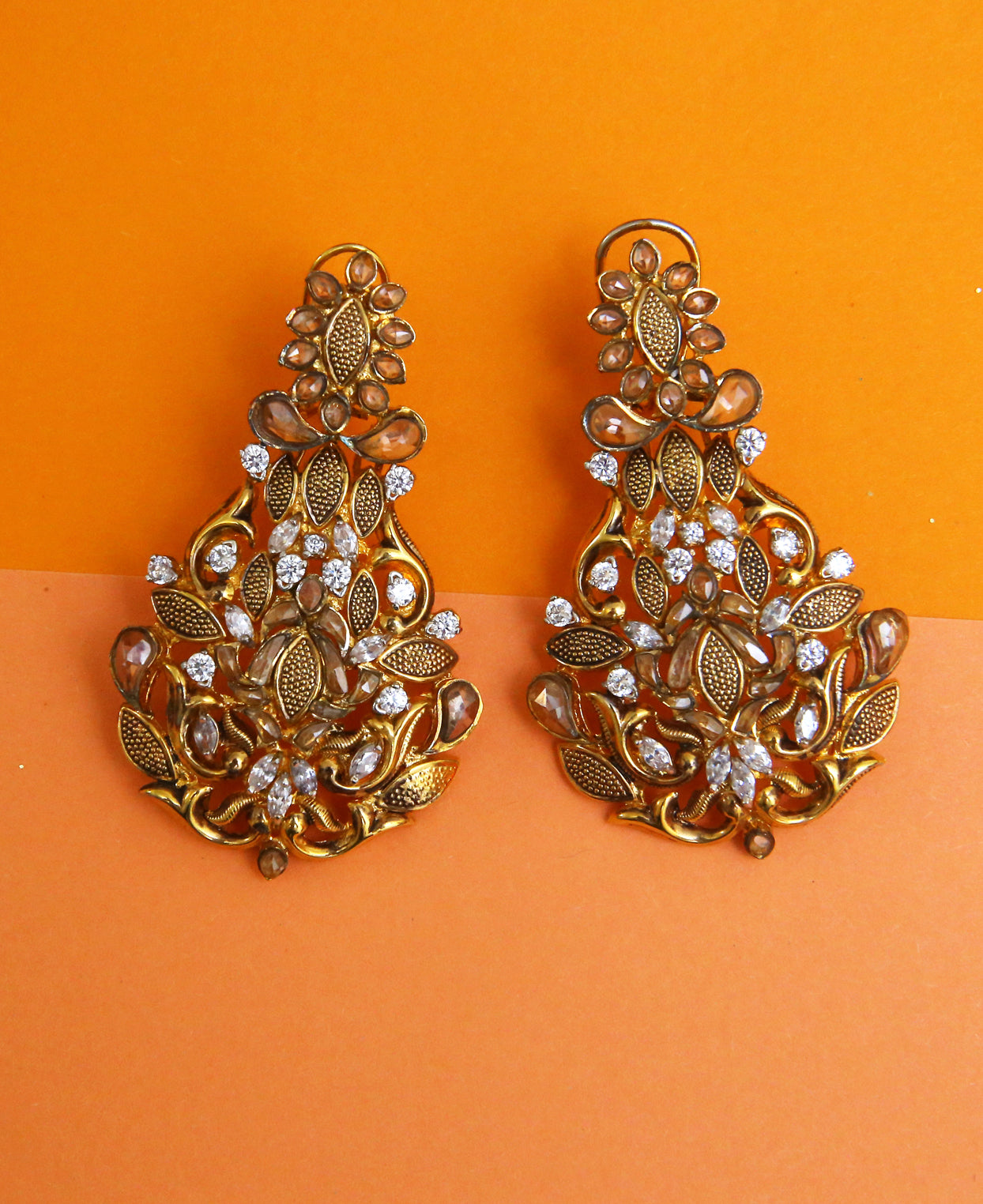 Gold and Crystal White Earrings