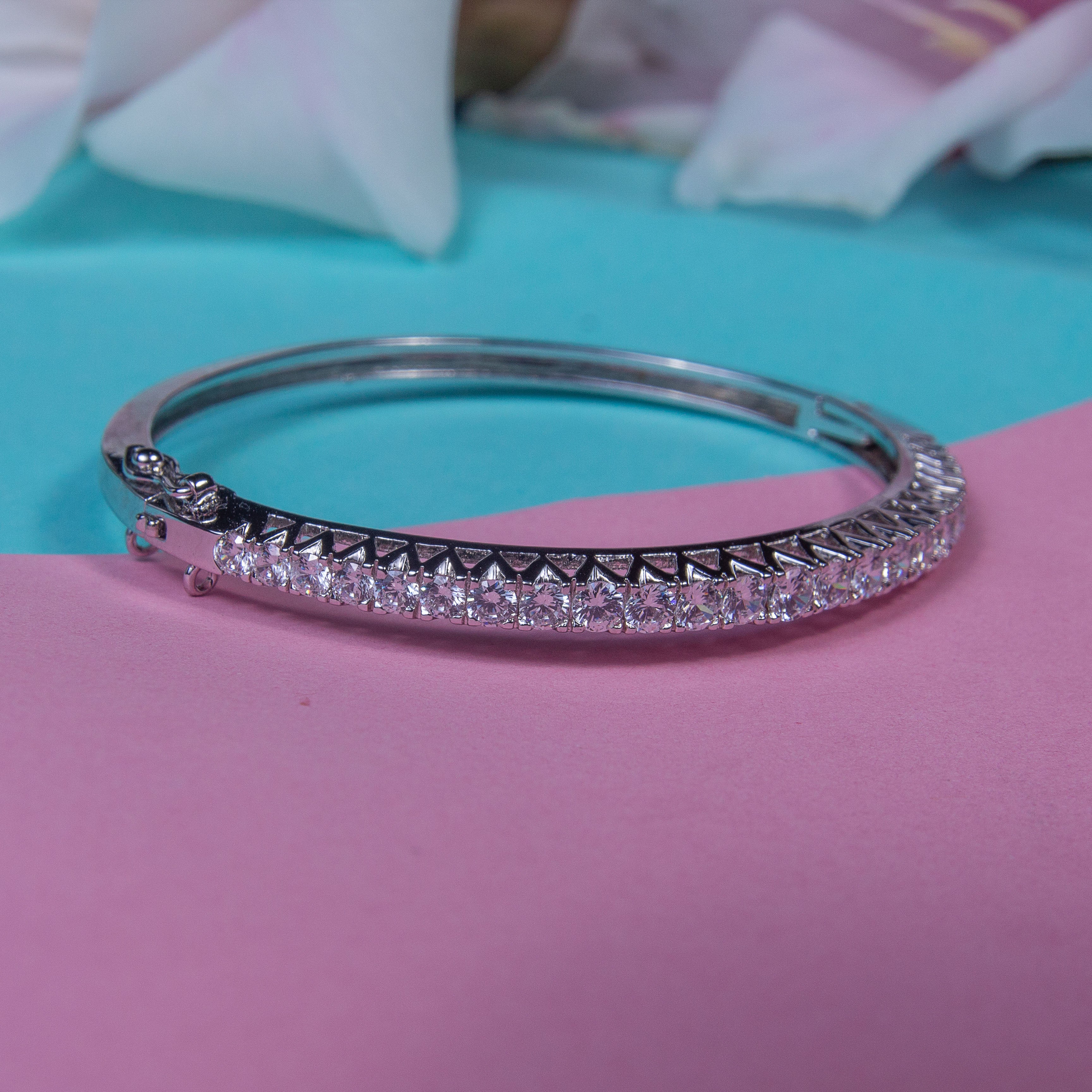 Clear Zircon Sterling Silver D Bangle